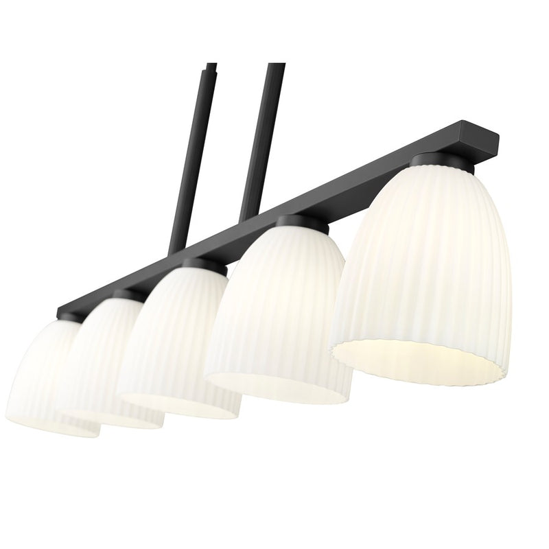 Z-Lite Naya 5 Light Linear Chandelier, Matte Black/Matte Opal