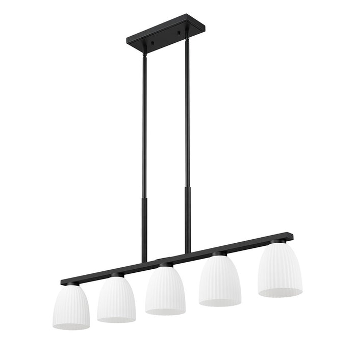 Z-Lite Naya 5 Light Linear Chandelier, Matte Black/Matte Opal