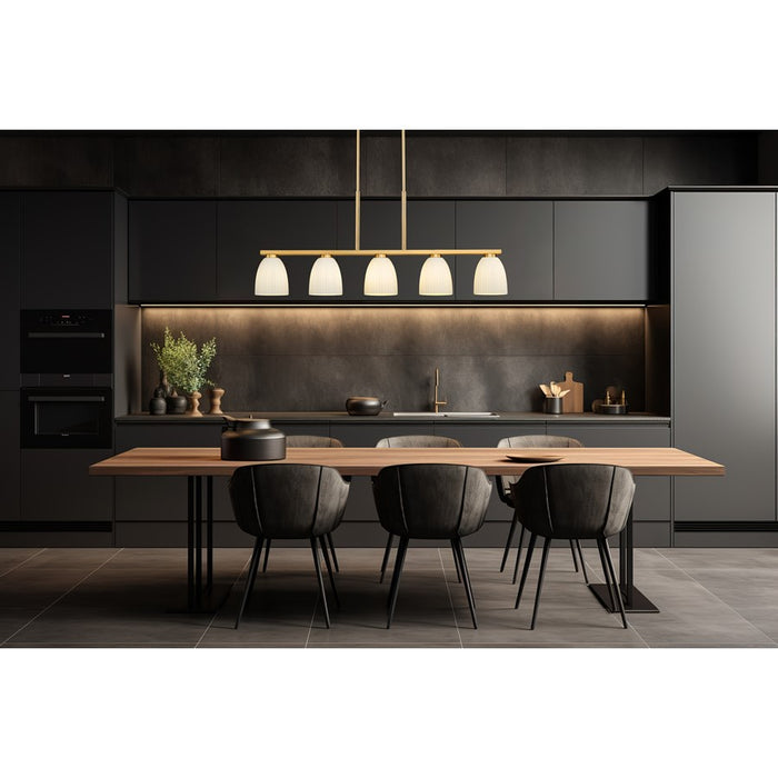 Z-Lite Naya 5 Light Linear Chandelier, Modern Gold/Matte Opal