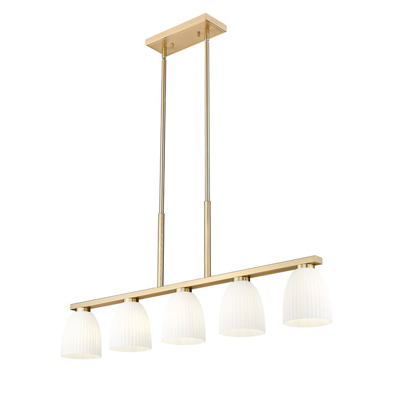 Z-Lite Naya 5 Light Linear Chandelier, Modern Gold/Matte Opal