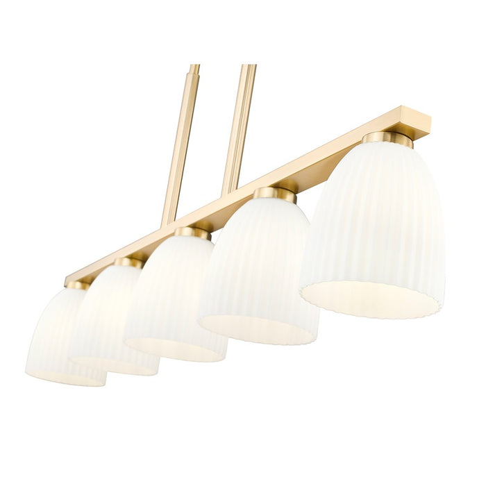 Z-Lite Naya 5 Light Linear Chandelier, Modern Gold/Matte Opal