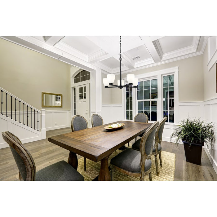 Z-Lite Naya 5 Light Chandelier, Matte Black/Matte Opal