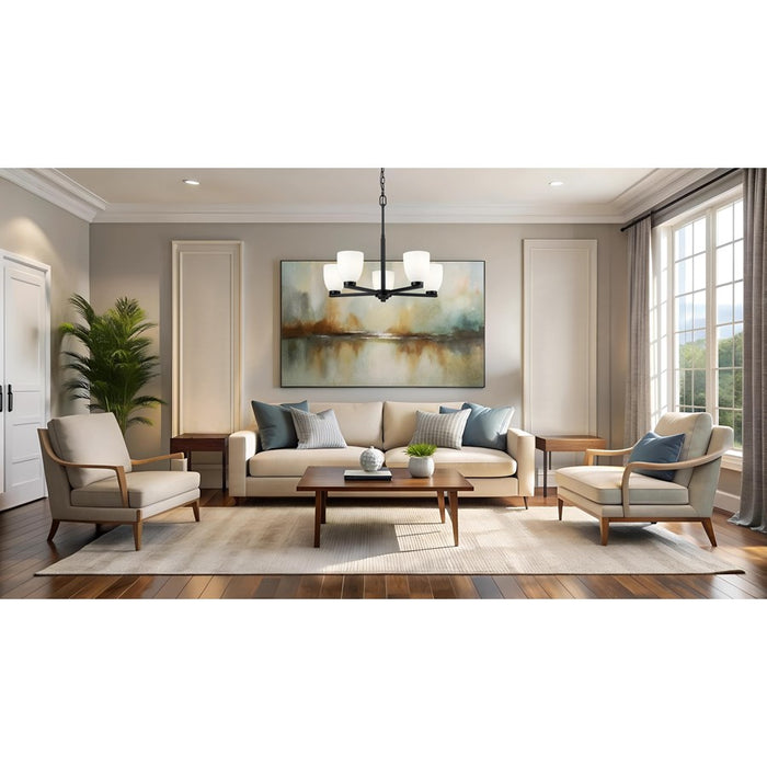 Z-Lite Naya 5 Light Chandelier, Matte Black/Matte Opal