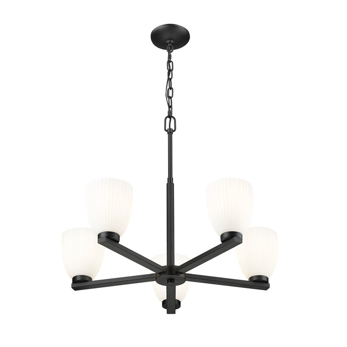 Z-Lite Naya 5 Light Chandelier, Matte Black/Matte Opal