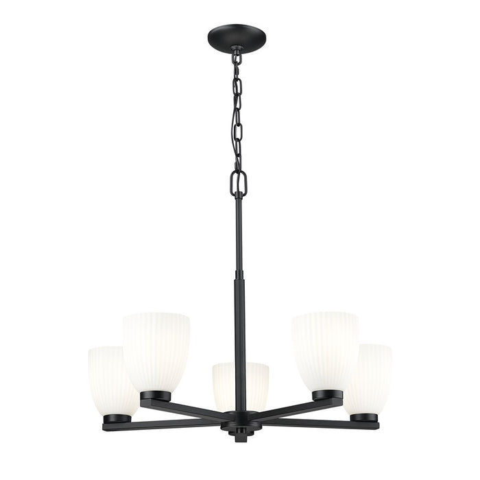 Z-Lite Naya 5 Light Chandelier, Matte Black/Matte Opal