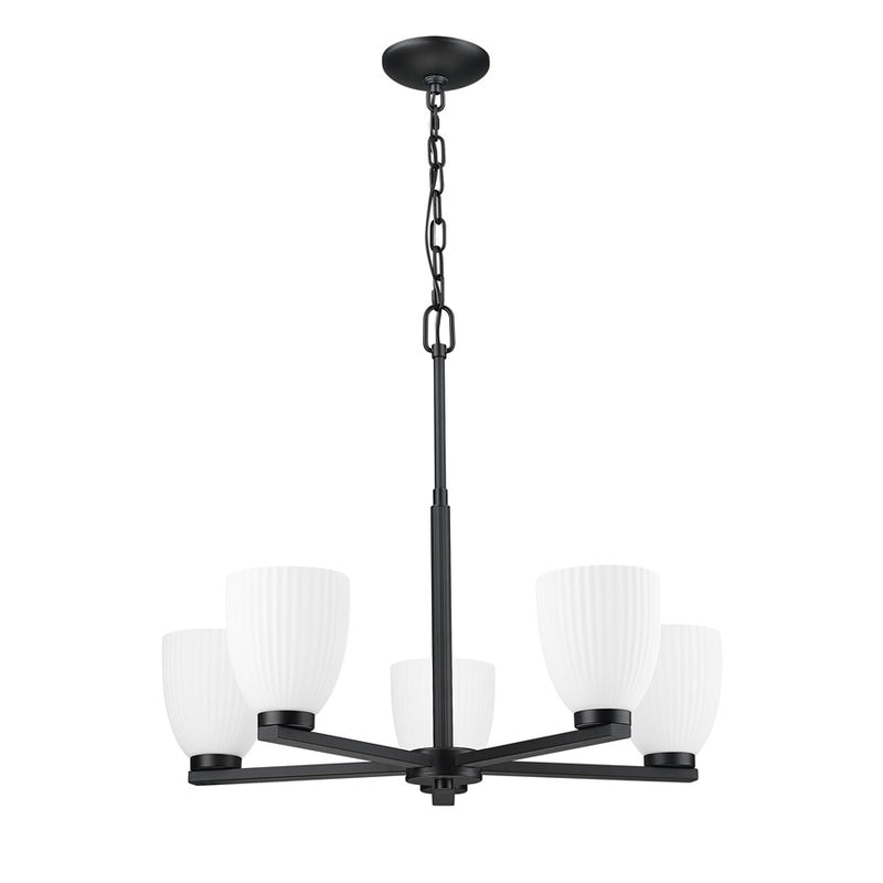 Z-Lite Naya 5 Light Chandelier, Matte Black/Matte Opal