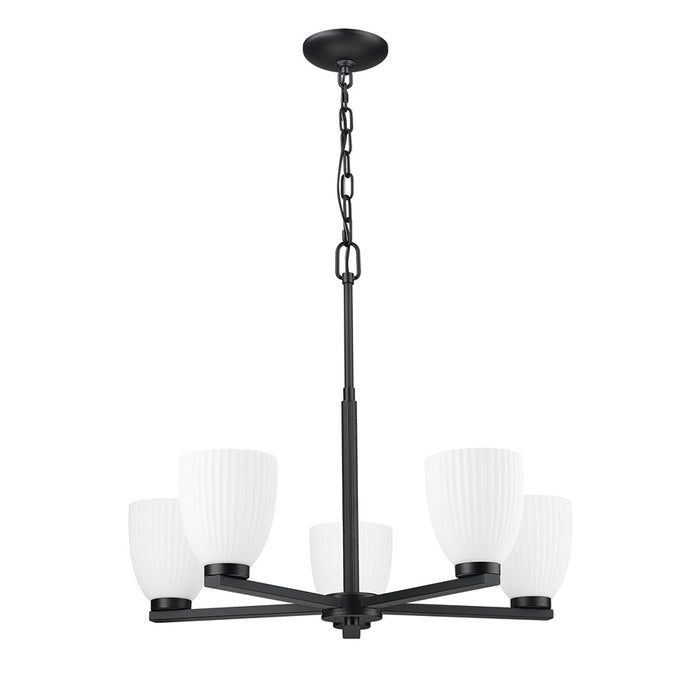 Z-Lite Naya 5 Light Chandelier, Matte Black/Matte Opal