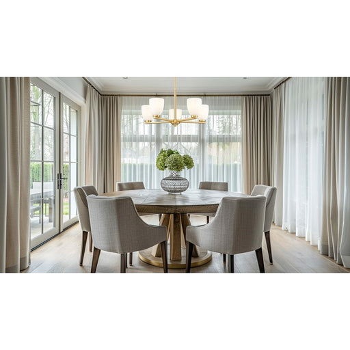 Z-Lite Naya 5 Light Chandelier, Modern Gold/Matte Opal