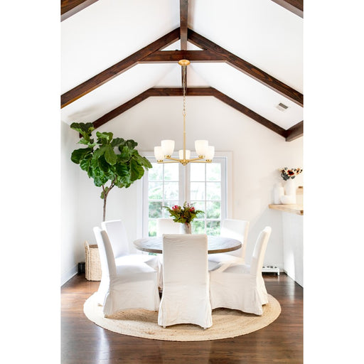 Z-Lite Naya 5 Light Chandelier, Modern Gold/Matte Opal