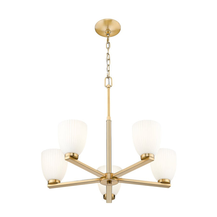 Z-Lite Naya 5 Light Chandelier, Modern Gold/Matte Opal