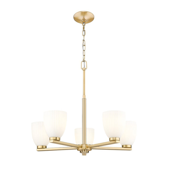 Z-Lite Naya 5 Light Chandelier, Modern Gold/Matte Opal