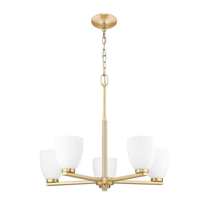 Z-Lite Naya 5 Light Chandelier, Modern Gold/Matte Opal