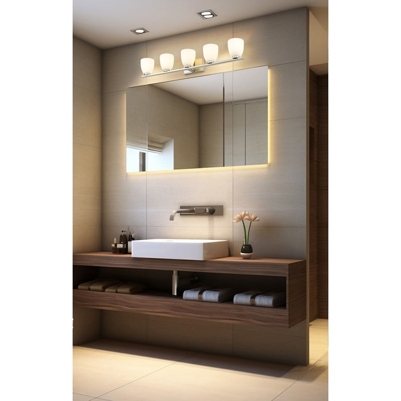Z-Lite Naya 5 Light Vanity, Brushed Nickel/Matte Opal