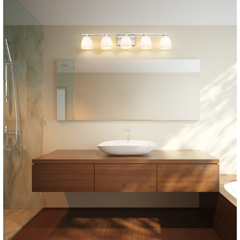 Z-Lite Naya 5 Light Vanity, Brushed Nickel/Matte Opal