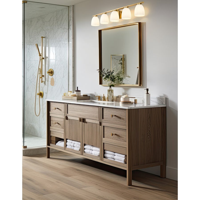 Z-Lite Naya 5 Light Vanity, Modern Gold/Matte Opal