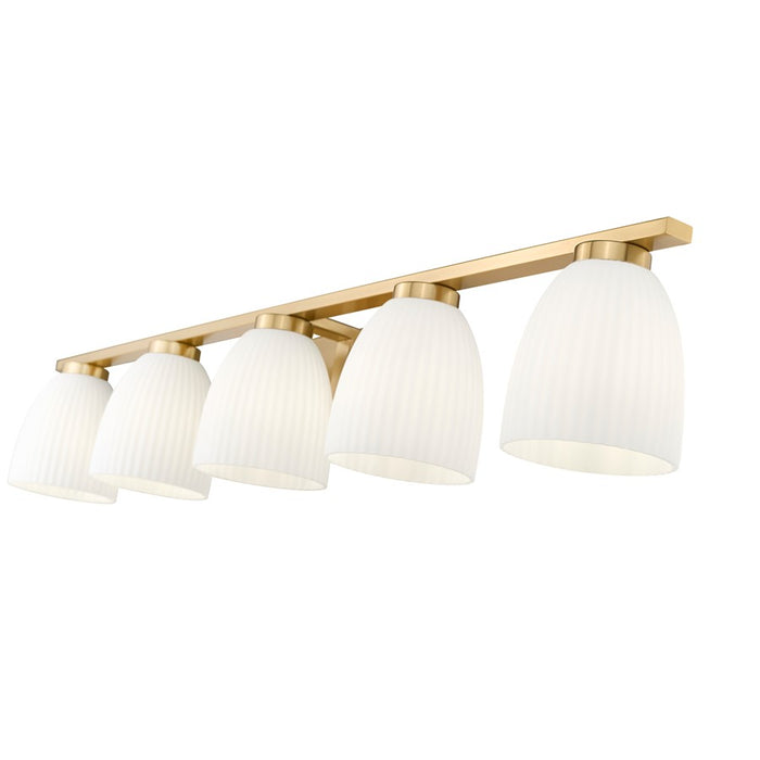 Z-Lite Naya 5 Light Vanity, Modern Gold/Matte Opal