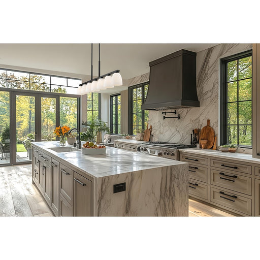 Z-Lite Naya 7 Light Linear Chandelier, Matte Black/Matte Opal