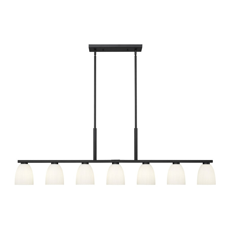 Z-Lite Naya 7 Light Linear Chandelier, Matte Black/Matte Opal