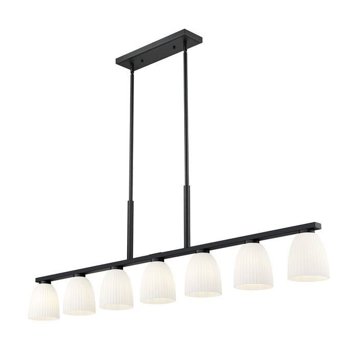 Z-Lite Naya 7 Light Linear Chandelier, Matte Black/Matte Opal