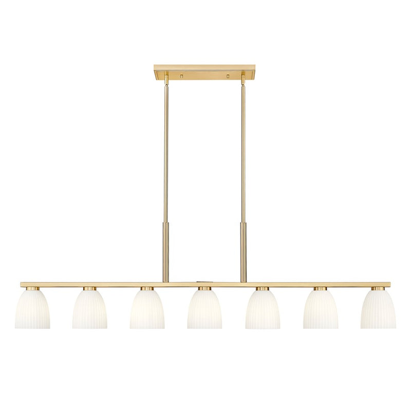Z-Lite Naya 7 Light Linear Chandelier, Modern Gold/Matte Opal