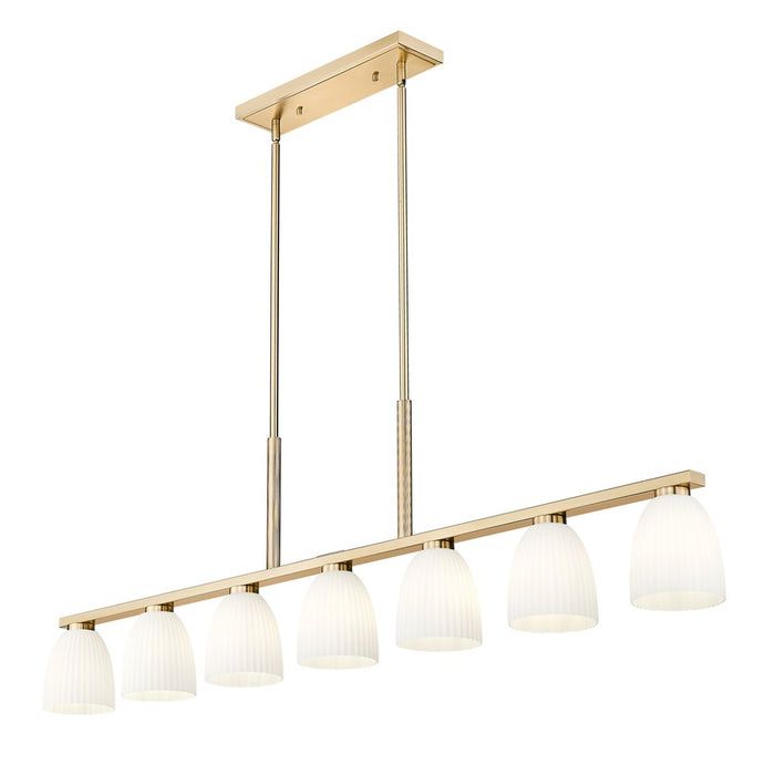 Z-Lite Naya 7 Light Linear Chandelier, Modern Gold/Matte Opal