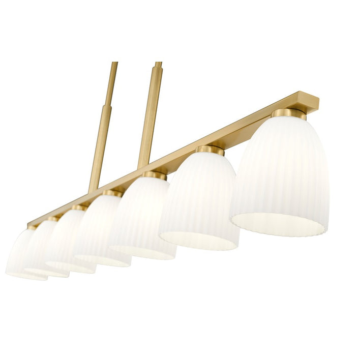 Z-Lite Naya 7 Light Linear Chandelier, Modern Gold/Matte Opal