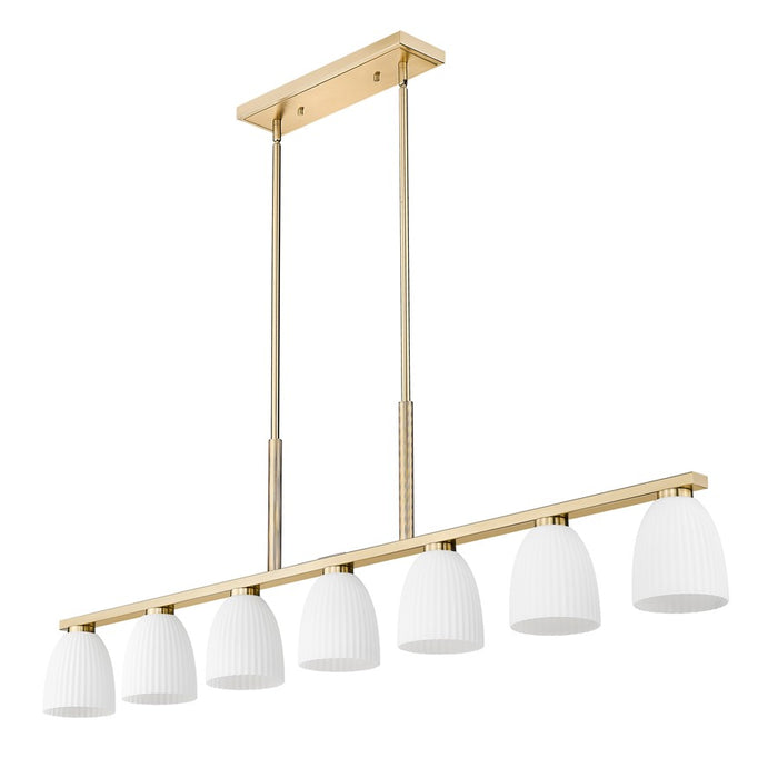 Z-Lite Naya 7 Light Linear Chandelier, Modern Gold/Matte Opal