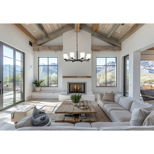 Z-Lite Naya 8 Light Chandelier, Matte Black/Matte Opal