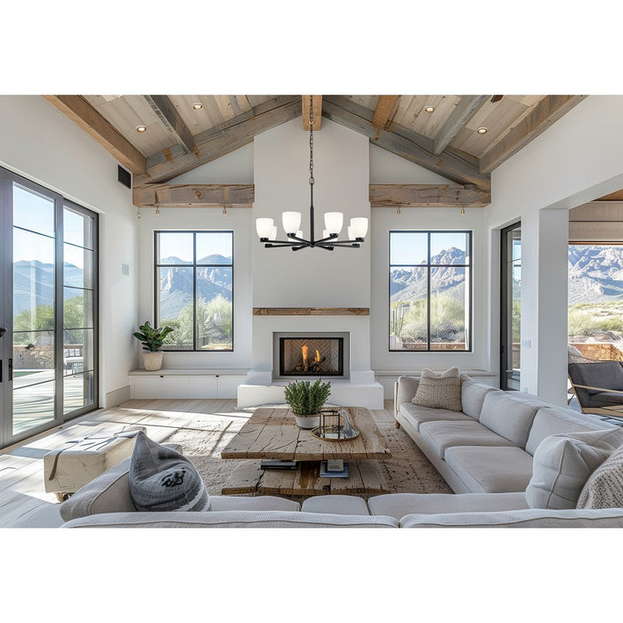 Z-Lite Naya 8 Light Chandelier, Matte Black/Matte Opal