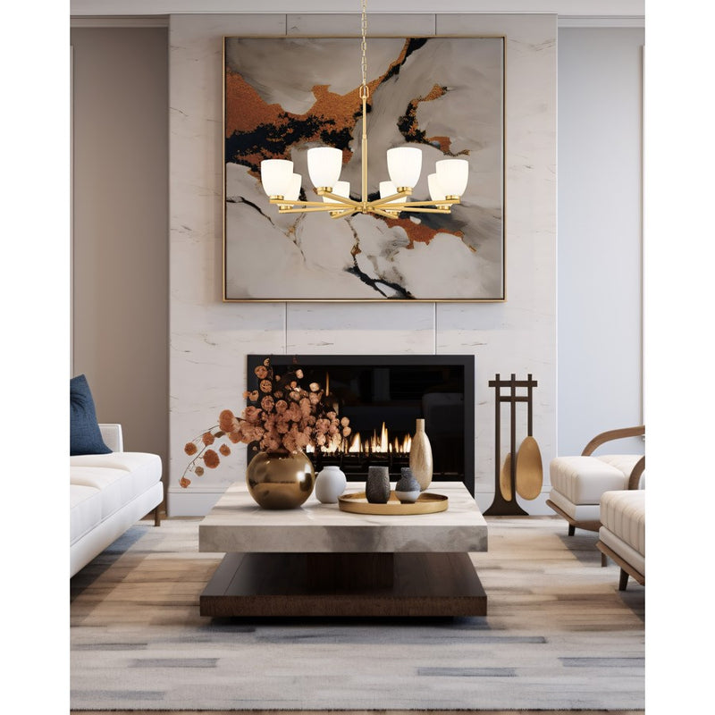 Z-Lite Naya 8 Light Chandelier, Modern Gold/Matte Opal