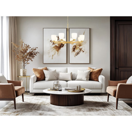 Z-Lite Naya 8 Light Chandelier, Modern Gold/Matte Opal