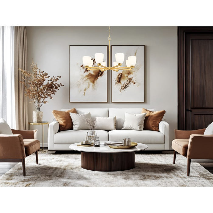 Z-Lite Naya 8 Light Chandelier, Modern Gold/Matte Opal