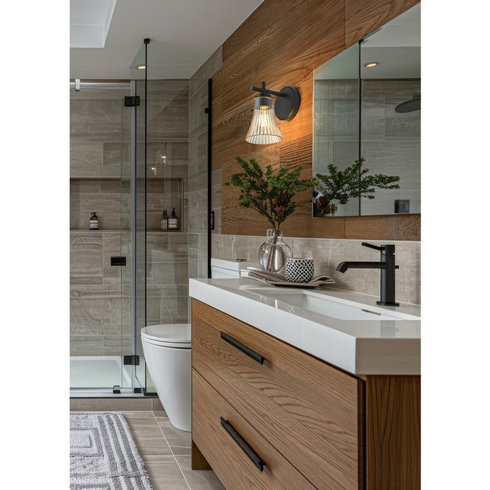 Z-Lite Belle 1 Light Wall Sconce, Matte Black/Clear