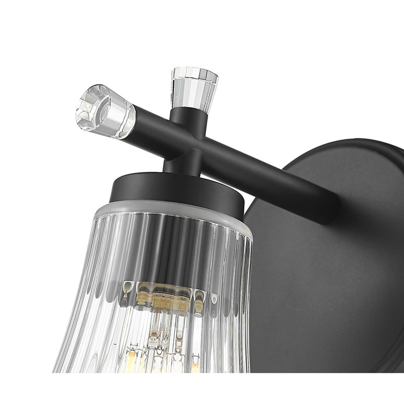 Z-Lite Belle 1 Light Wall Sconce, Matte Black/Clear
