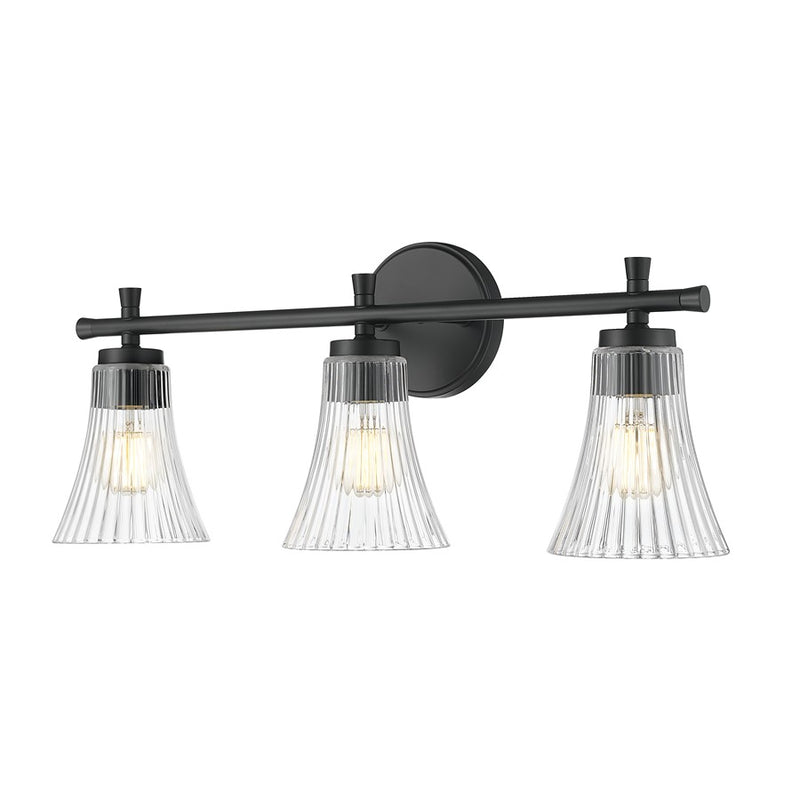 Z-Lite Belle 3 Light Vanity, Matte Black/Clear - 7519-3V-MB