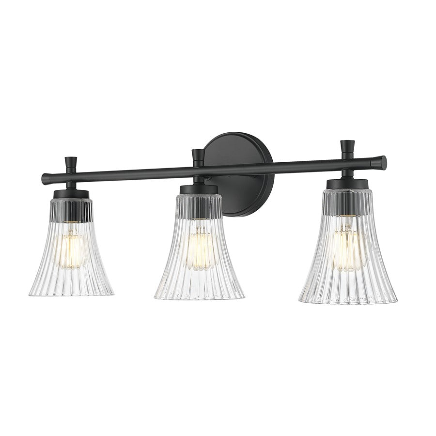 Z-Lite Belle 3 Light Vanity, Matte Black/Clear - 7519-3V-MB