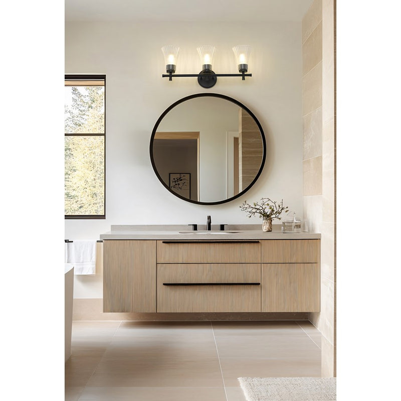 Z-Lite Belle 3 Light Vanity, Matte Black/Clear