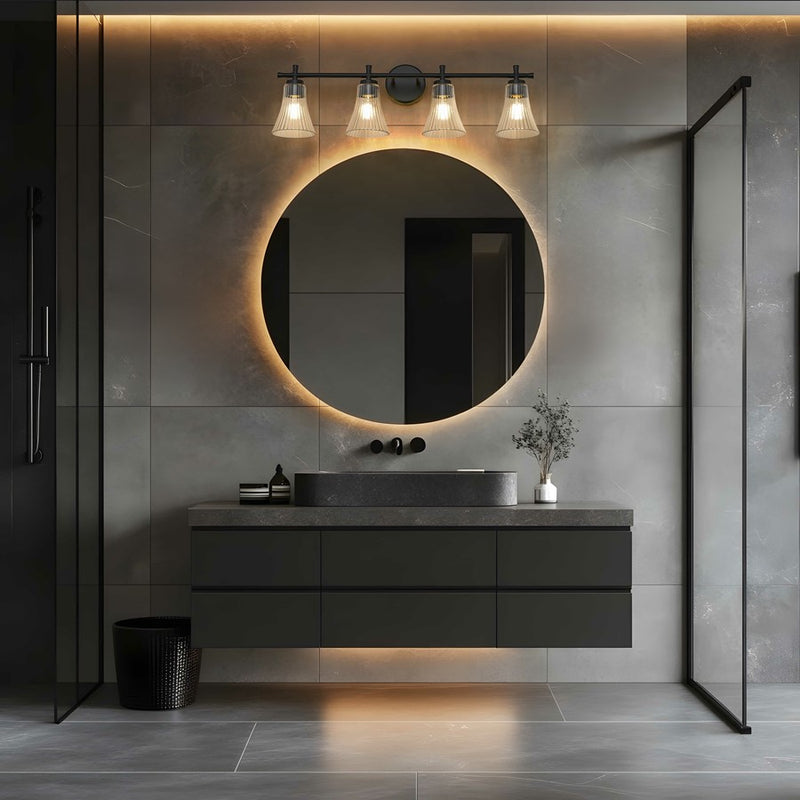 Z-Lite Belle 4 Light Vanity, Matte Black/Clear