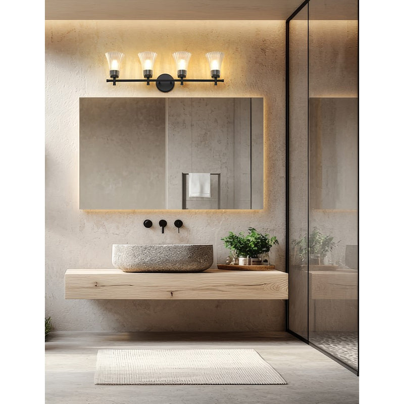 Z-Lite Belle 4 Light Vanity, Matte Black/Clear