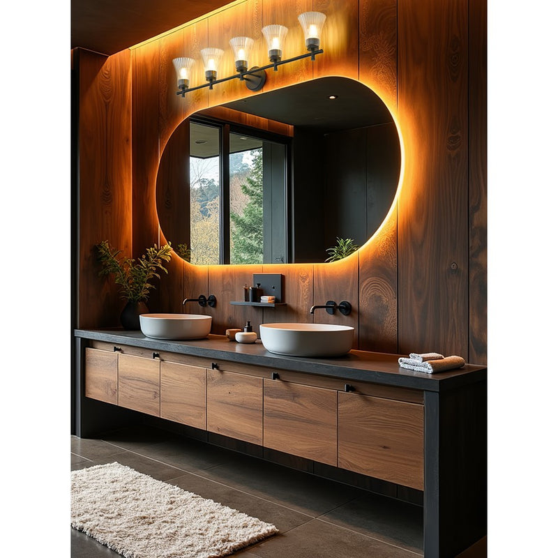 Z-Lite Belle 5 Light Vanity, Matte Black/Clear