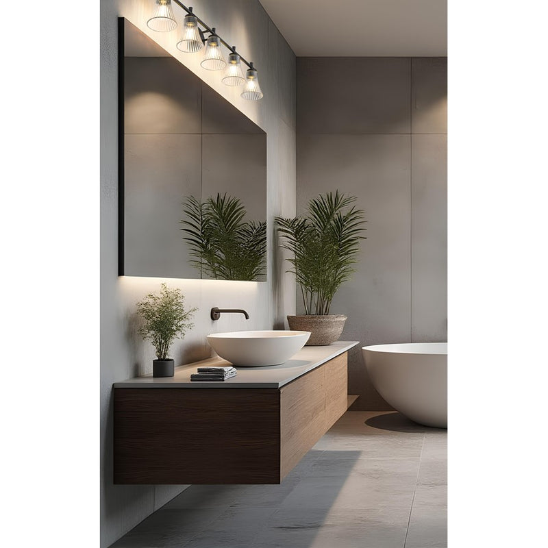 Z-Lite Belle 5 Light Vanity, Matte Black/Clear