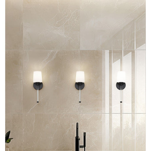Z-Lite Henri 1 Light Wall Sconce, Matte Black/White Opal