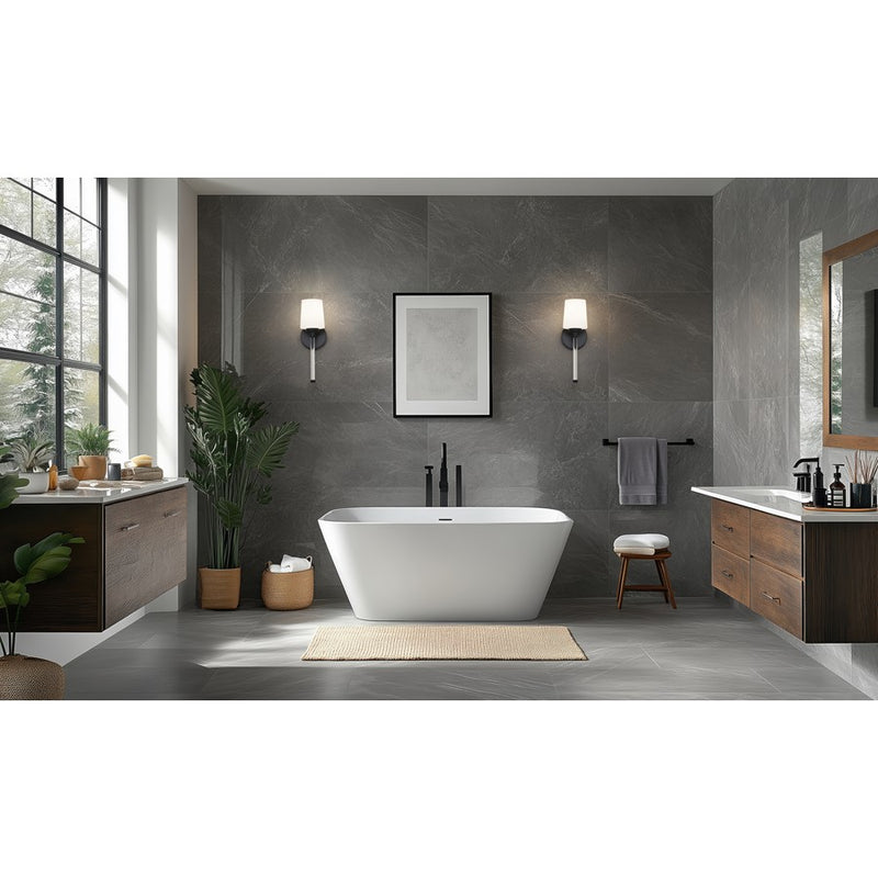 Z-Lite Henri 1 Light Wall Sconce, Matte Black/White Opal