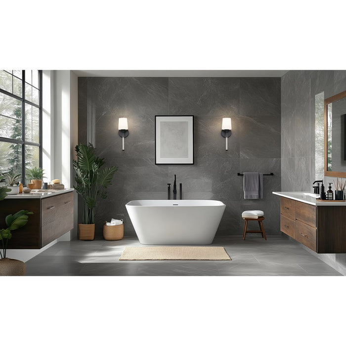 Z-Lite Henri 1 Light Wall Sconce, Matte Black/White Opal