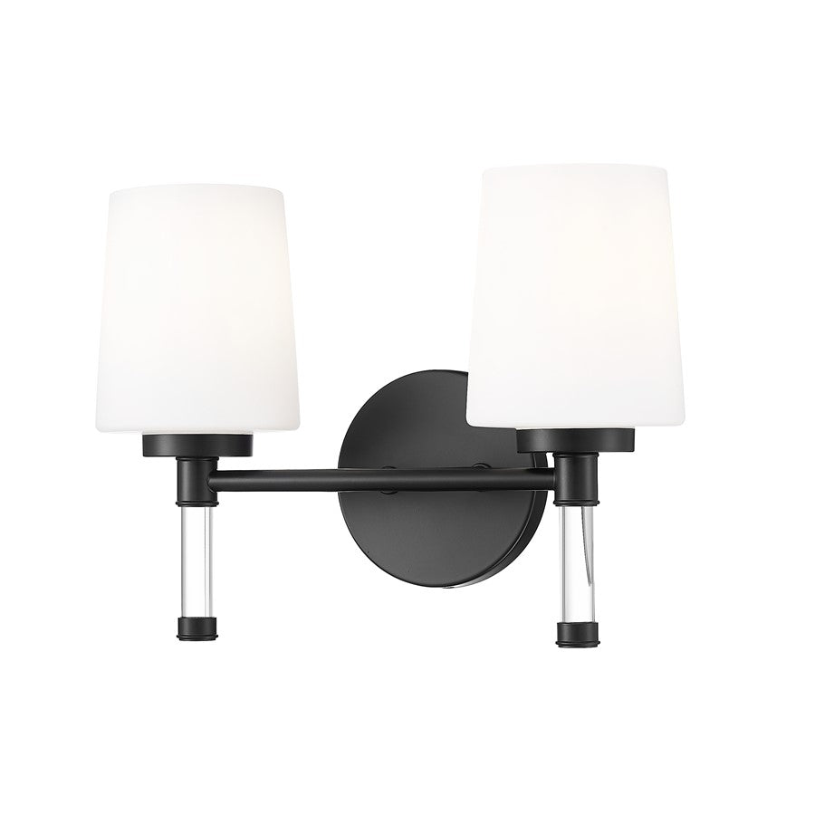 Z-Lite Henri 2 Light Vanity, Matte Black/White Opal - 7700-2V-MB
