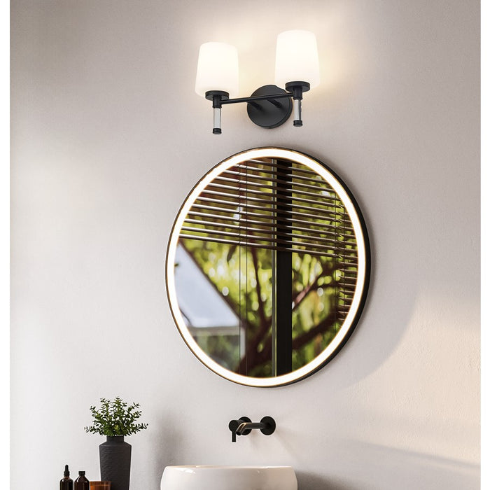 Z-Lite Henri 2 Light Vanity, Matte Black/White Opal