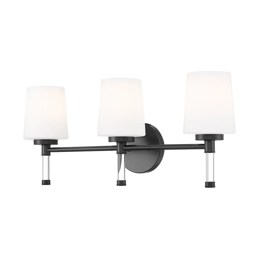 Z-Lite Henri 3 Light Vanity, Matte Black/White Opal - 7700-3V-MB