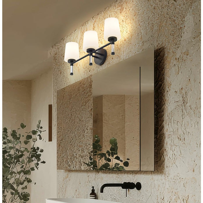 Z-Lite Henri 3 Light Vanity, Matte Black/White Opal