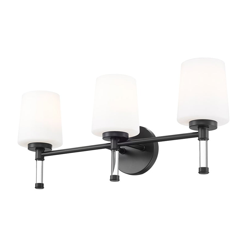 Z-Lite Henri 3 Light Vanity, Matte Black/White Opal