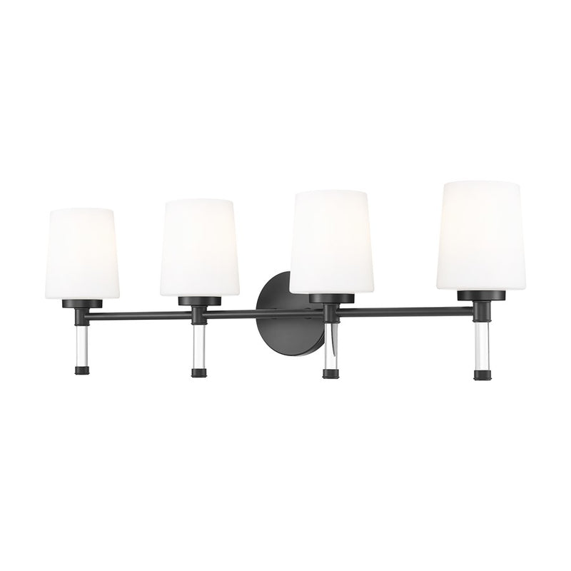 Z-Lite Henri 4 Light Vanity, Matte Black/White Opal - 7700-4V-MB